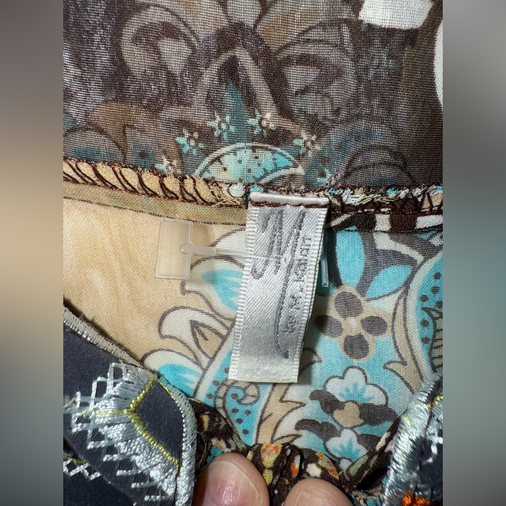 Graphic Blue and Brown Bell Sleeve Tunic - Picture 4 of 4